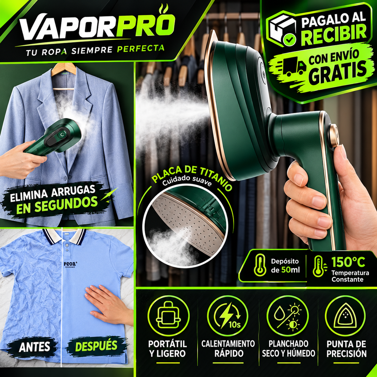 Plancha a Vapor de Mano Portatil