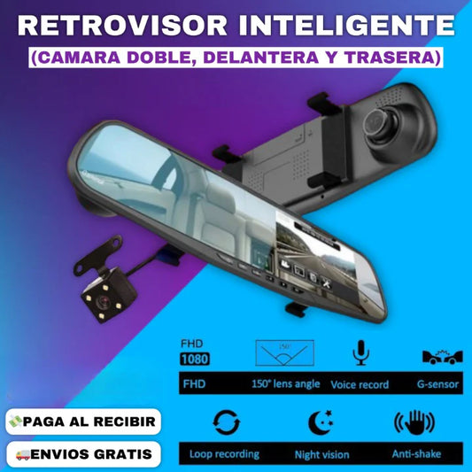 ESPEJO RETROVISOR CON CAMARA FRONTAL Y REVERSO