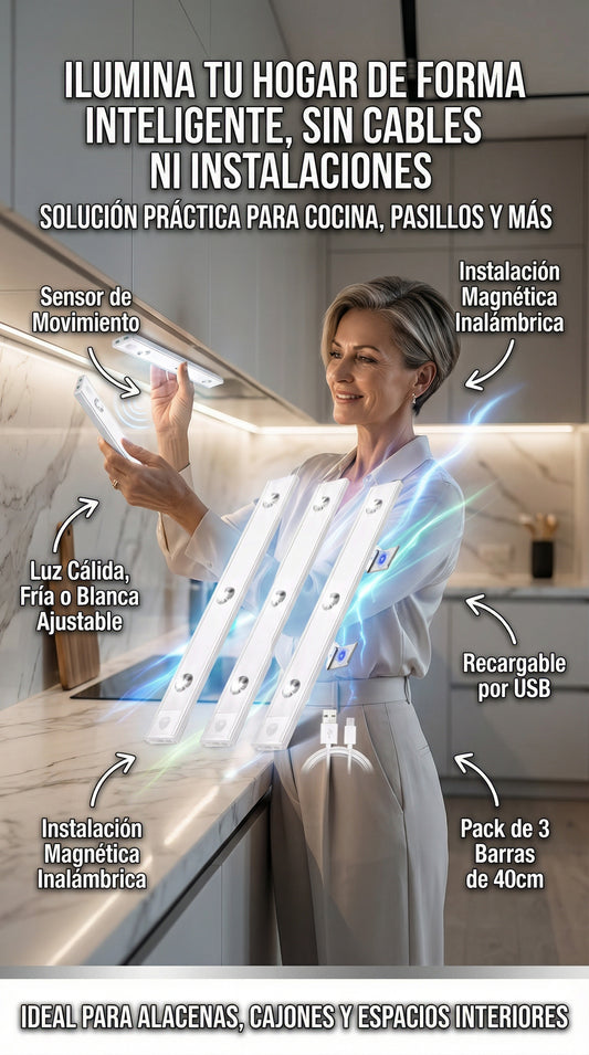KIT 3 BARRA LED CON SENSOR DE MOVIMIENTO